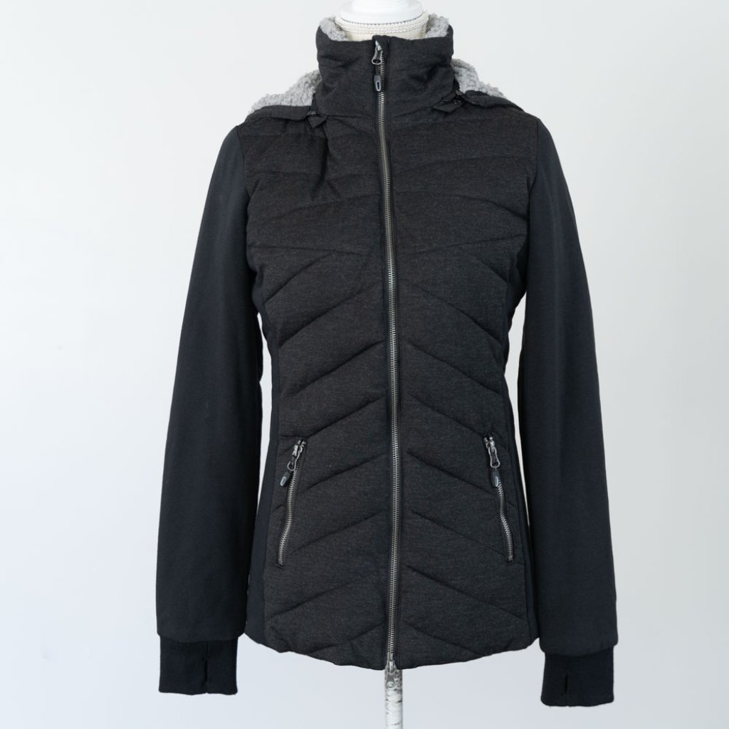 Boundless North Womens Faux Shearling Hooded Storm Quilted Jacket Size Xs Black